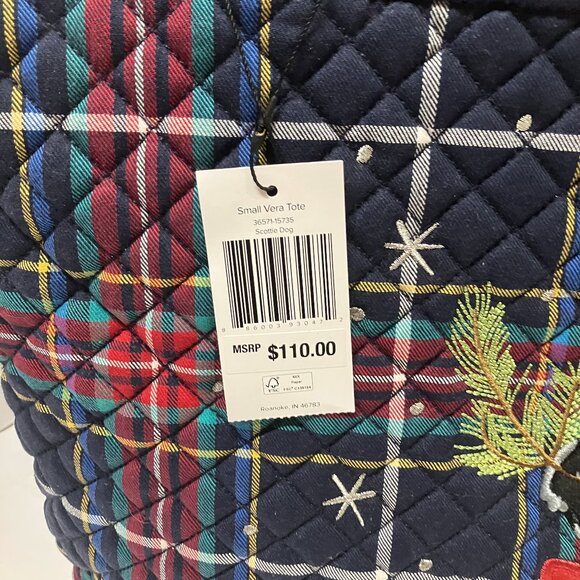 Vera Bradley Holiday Plaid Scottie Dog Small Vera Tote Bag - Picture 4 of 5